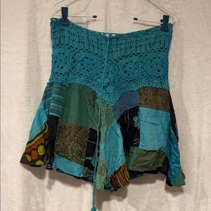 Boho Crochet Patchwork Skirt - Teal Multicolor